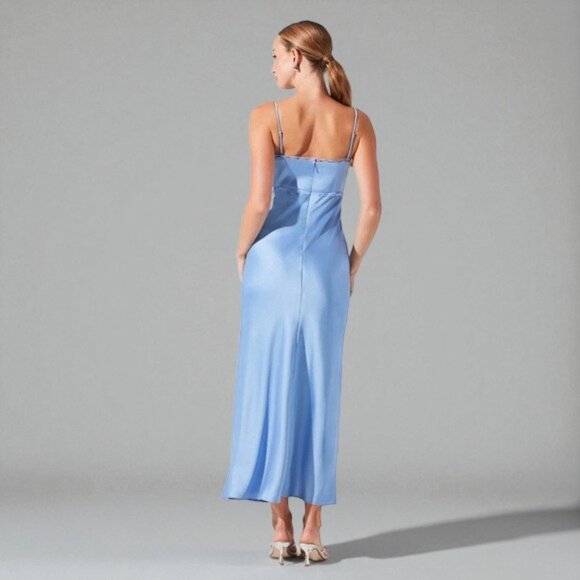 NWT ASTR Florianne Satin Maxi Dress Blue - Picture 4 of 10